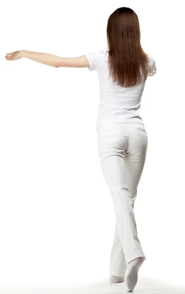 Beautiful girl in white dancing — Stock Photo, Image