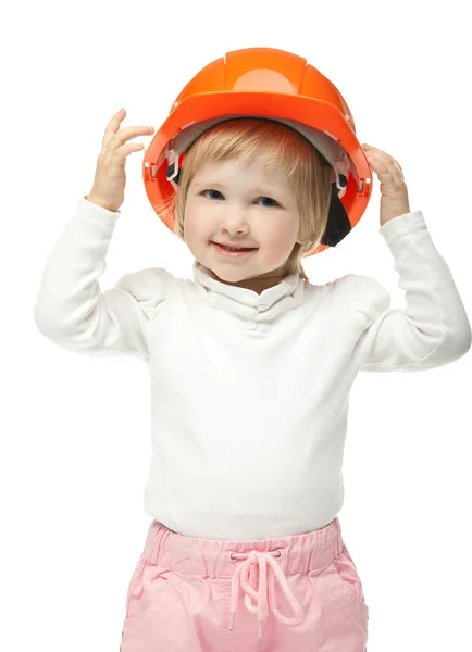 Petite fille drôle avec casque — Photo