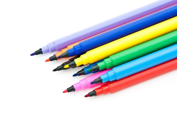 Diagonal fragment of opened colorful markers — Stock Photo, Image