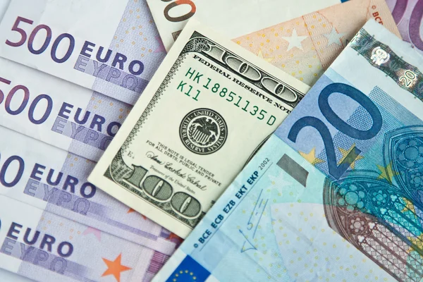 Euro and dollars banknotes — Stock Photo, Image