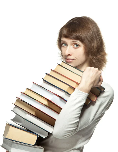 De jonge vrouw met boeken — Stockfoto