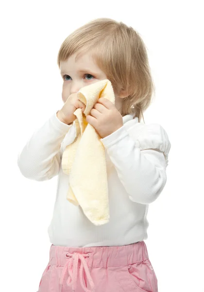 The little girl wiping her face — Stock Photo, Image
