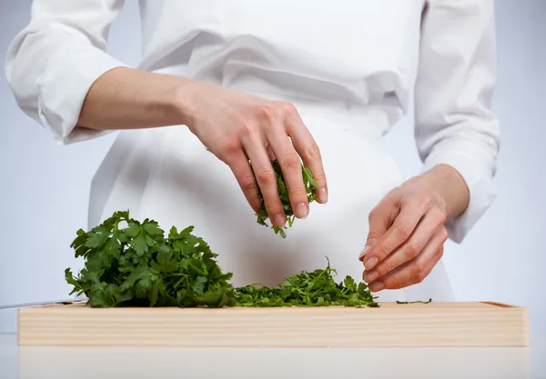 Cook preparing salad — Stock Photo, Image