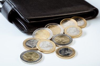 Euro sikke ve siyah deri cüzdan