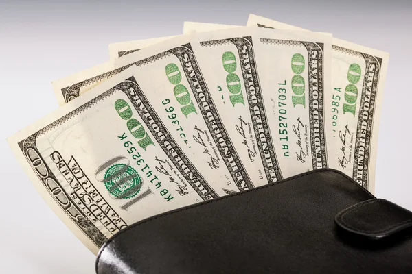 Dollar sedlar i läder plånbok — Stockfoto
