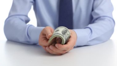 Adam'ın sayım Doları banknot eller