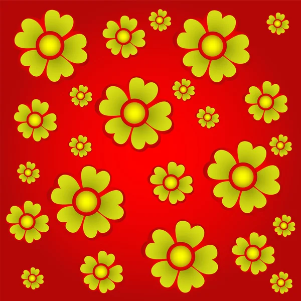 Flores amarillas sobre fondo rojo — Vector de stock