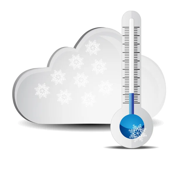 Abstract thermometer with clouds and snow — Stock Vector