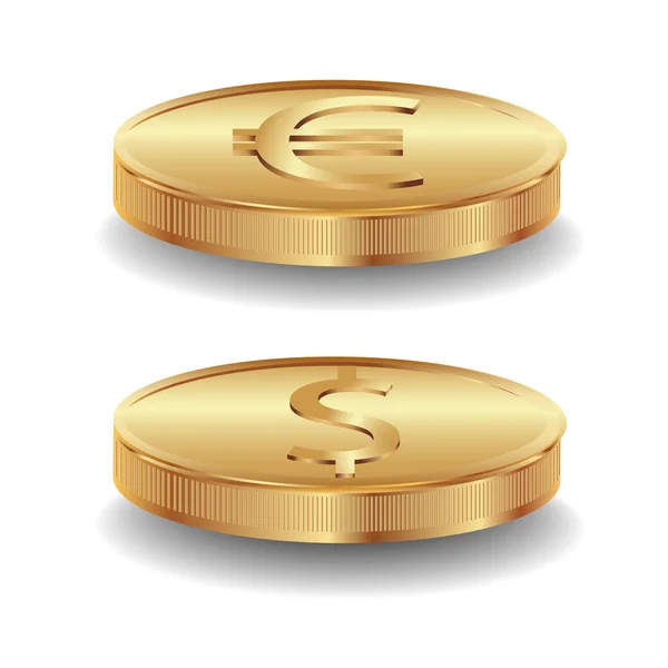 Gold coins. Dollar and euro. — Stock Vector