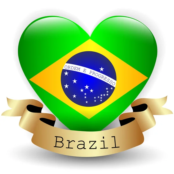 Corazón con bandera de Brasil — Vector de stock