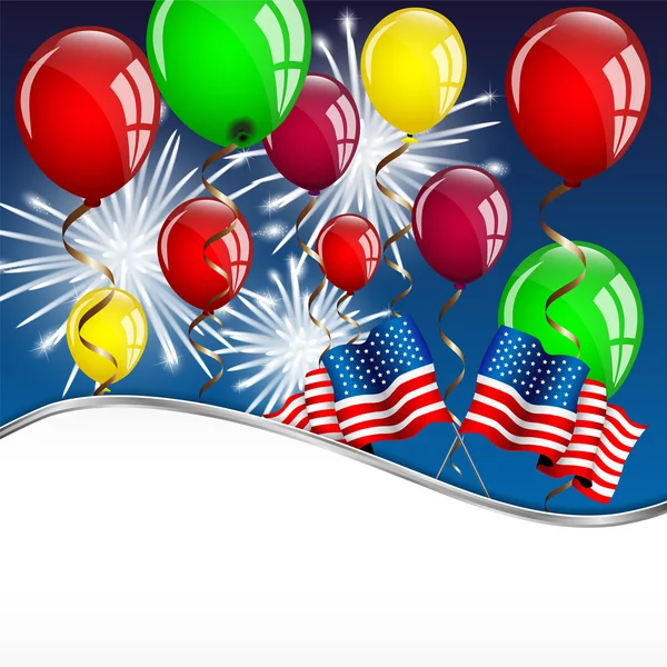 Onafhankelijkheidsdag kaart met Amerikaanse vlag en ballonnen — Stockvector