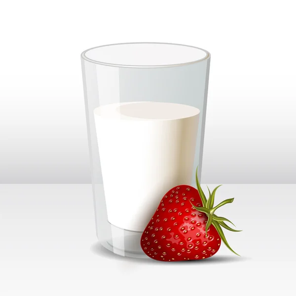 Glas melk met aardbei — Stockvector