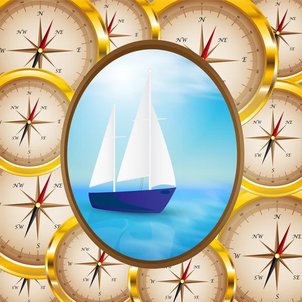 Background of compasses and rudders boat — Stock Vector