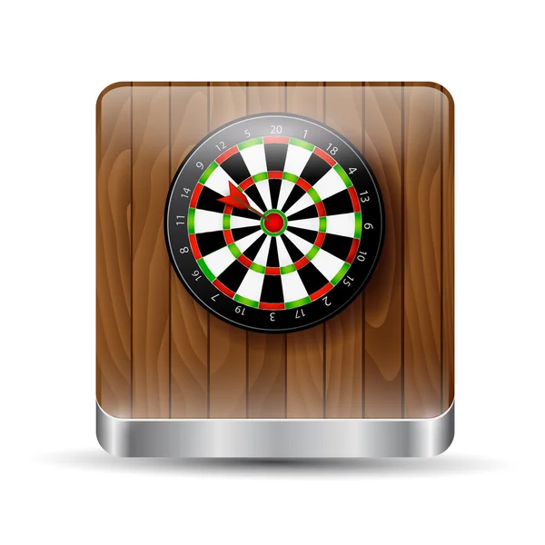 Button, darts on a wooden background — Stock Vector