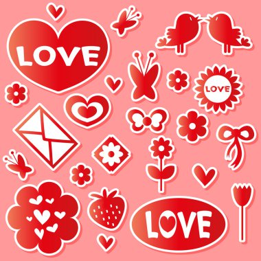 güzel romantik çıkartmaları kümesi