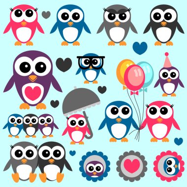 sevimli küçük penguenler seti
