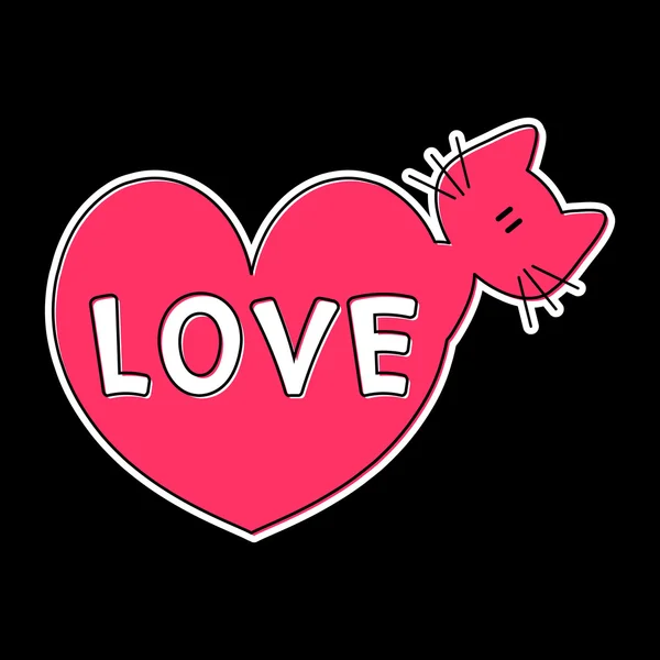 Tarjeta de San Valentín gatito con corazón — Vector de stock