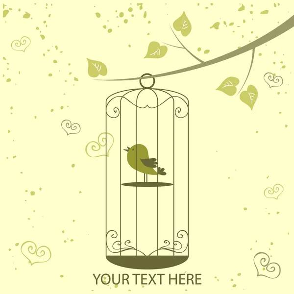 Pássaro bonito em um projeto de cartão postal de gaiola — Vetor de Stock
