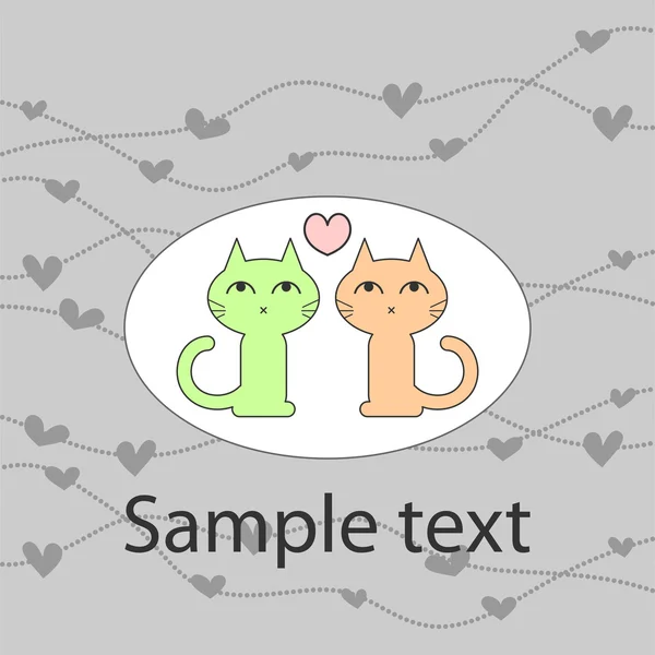 Два милых котенка в любовной открытке — стоковый вектор