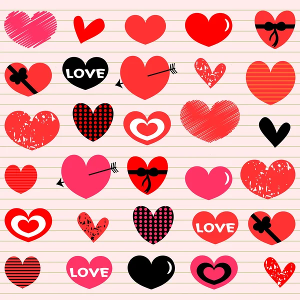 A set of beautiful various hearts — Stock Vector