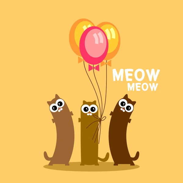 Three funny cats with balloons postcard — Stock Vector