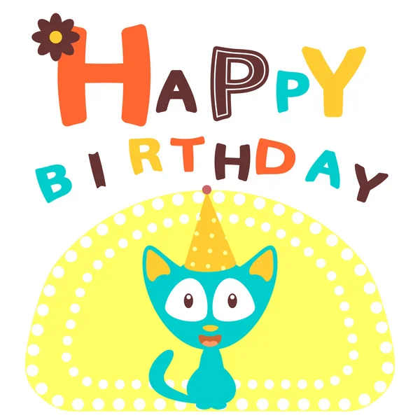 幸せな猫との幸せな誕生日カード — ストックベクタ