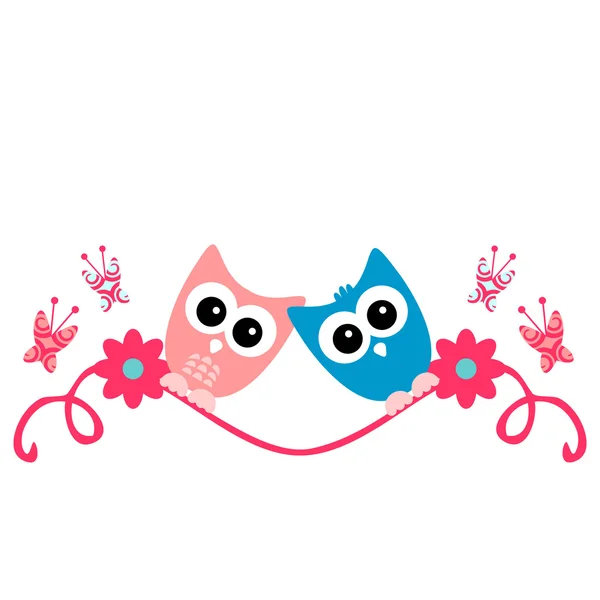 Duas corujas bonitos no amor cartão romântico — Vetor de Stock