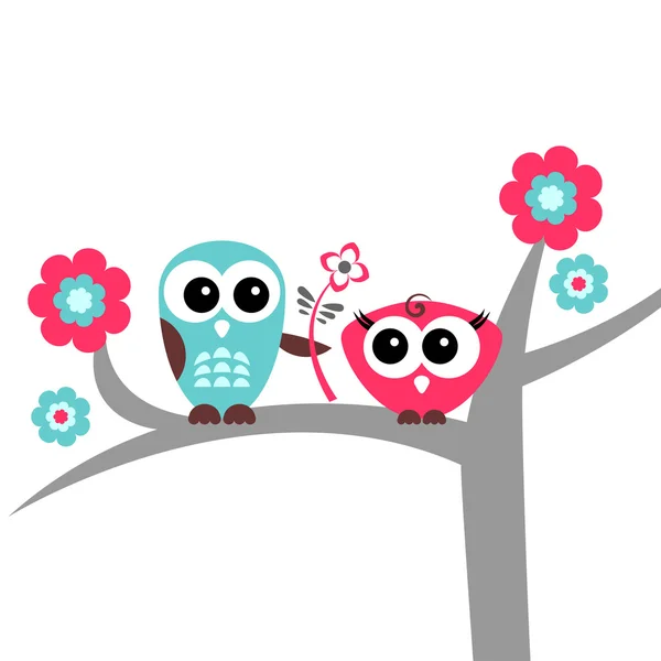 Two cute owls romantic card — Stock Vector