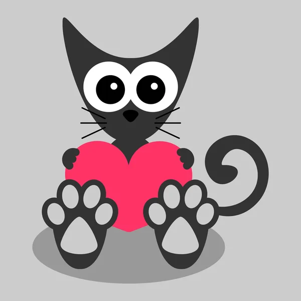 Lindo gatito sosteniendo un corazón — Vector de stock