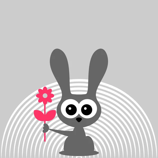 Lindo conejito con flor sobre fondo gris — Vector de stock