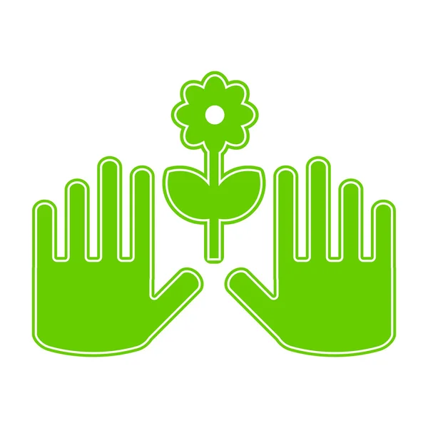Manos verdes y flor sobre fondo blanco — Vector de stock