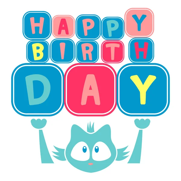 Cute birthday card with kitten — Stock Vector