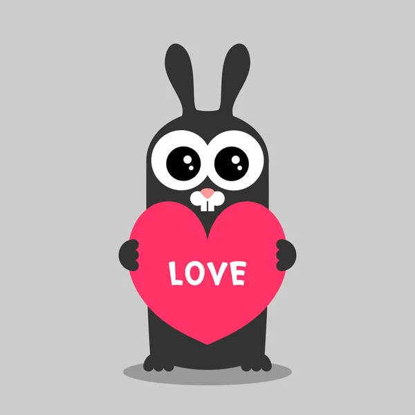 Carino piccolo coniglietto con scheda di cuore — Vettoriale Stock