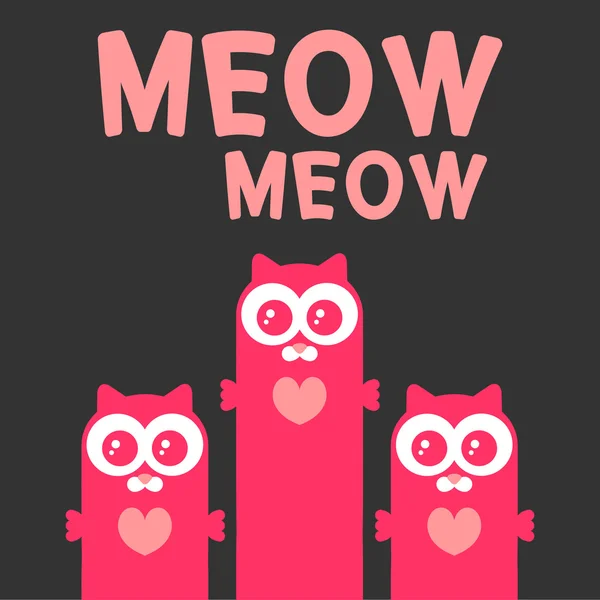 3 핑크 고양이 귀여운 인사말 카드 — 스톡 벡터
