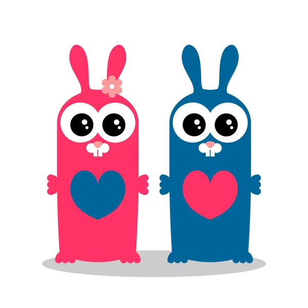 Amor tarjeta lindo conejito pareja — Vector de stock