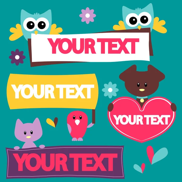 Mallar för din text med söta djur — Stock vektor
