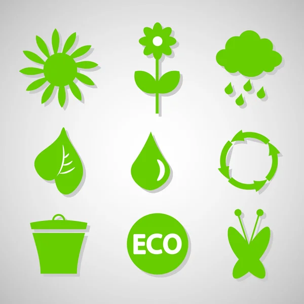 Zestaw ikon ekologiczne zielone — Wektor stockowy