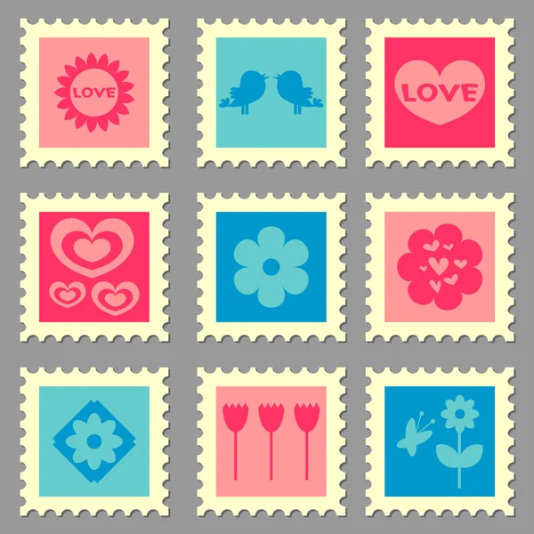 Cute romantic love stamps set — Stock Vector