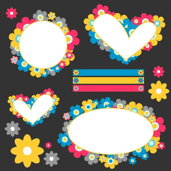 Cute floral frames colorful flowers design elements — Stock Vector