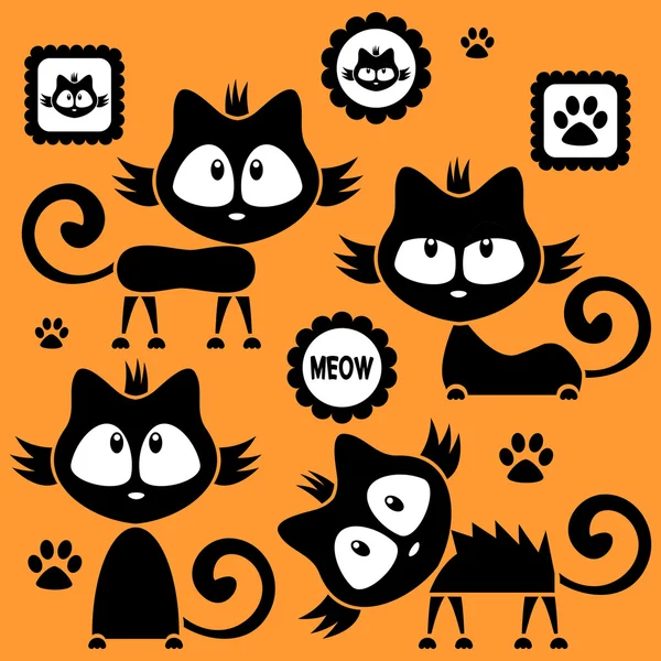 Cute black kittens childish set — Stock Vector