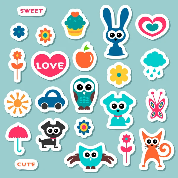 Schattig kinderachtig stickers — Stockvector