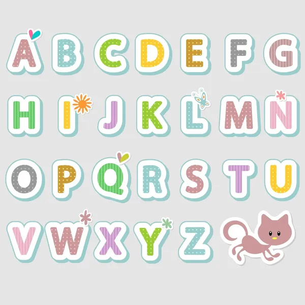 Ensemble alphabet autocollants mignons — Image vectorielle