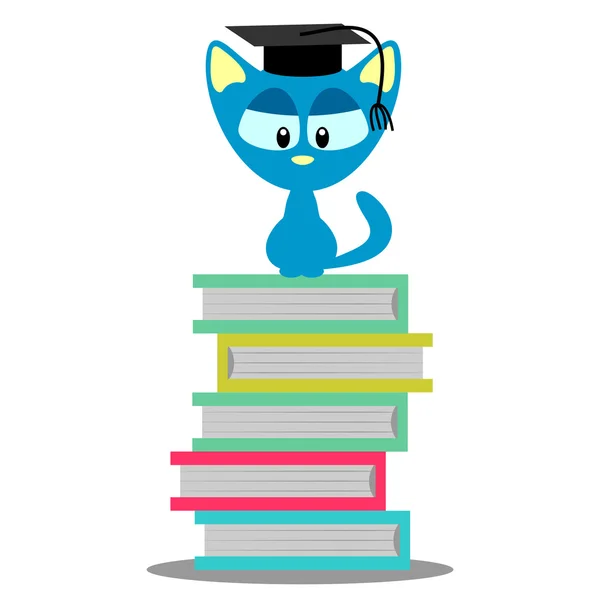 Un chaton mignon assis sur des livres — Image vectorielle