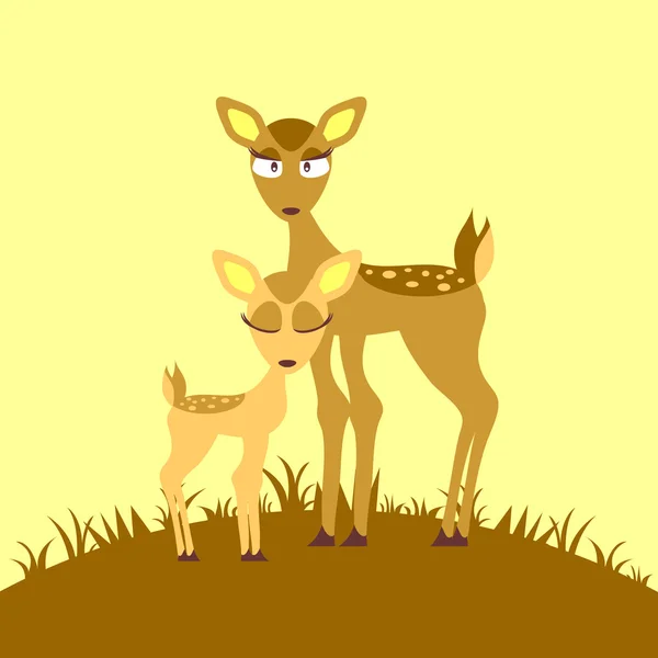 엄마 사슴과 아기 사슴와 귀여운 카드 — 스톡 벡터