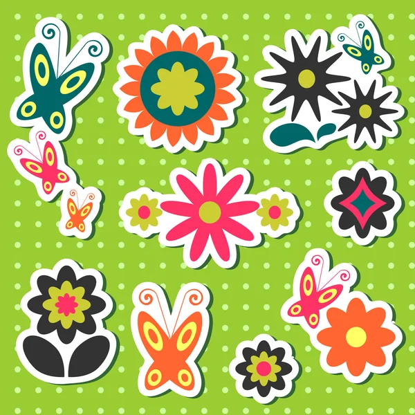 Autocollants mignons avec des éléments floraux — Image vectorielle