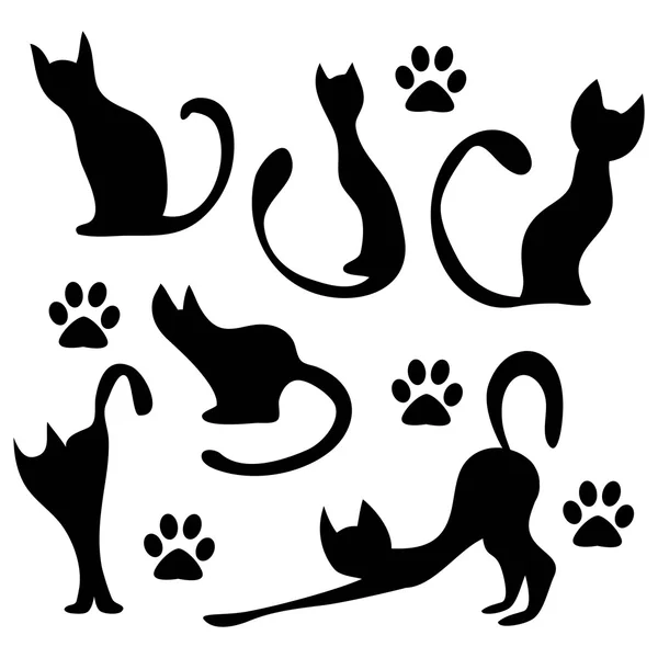 Een set van zwarte kat silhouetten — Stockvector