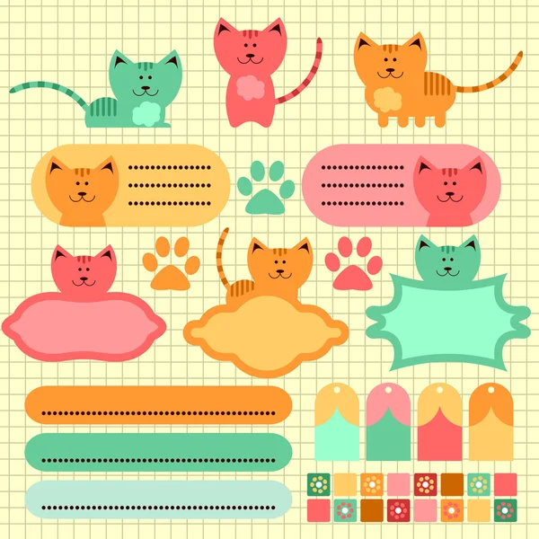 Cute baby kitten scrapbook elements — Stock Vector