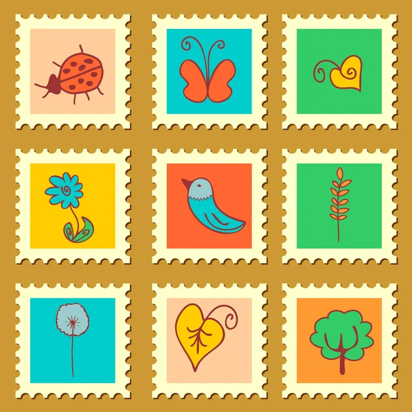 Jeu de timbres nature mignon — Image vectorielle