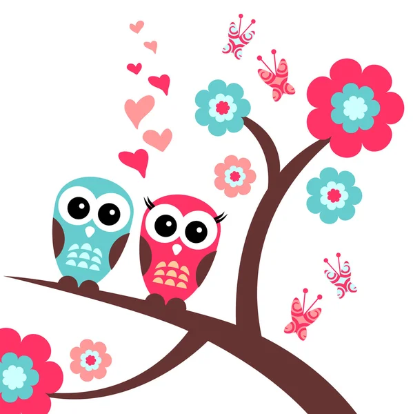 Pretty romantic card with owls — Stock Vector