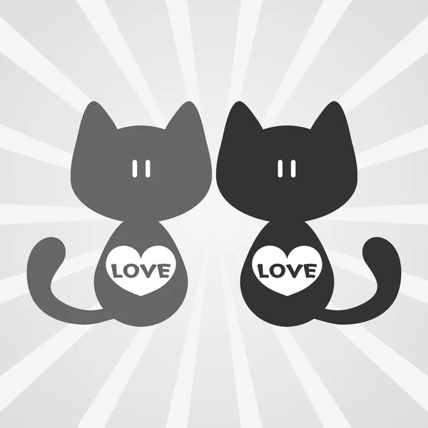 単純なロマンチックな愛のカード 2 つのかわいい猫 — ストックベクタ